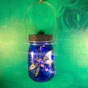 Midnight Blue Dragonfly Sparkly Solar Lantern Hand-Painted by Love Marcy Arts